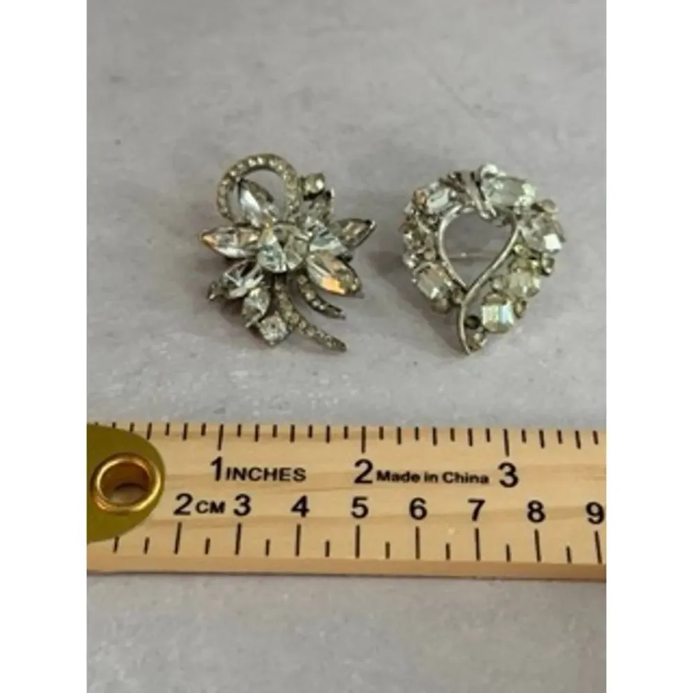Vintage Weiss Rhinestone Brooch Bundle Clear Crystal Silver Tone Pins Set of 2